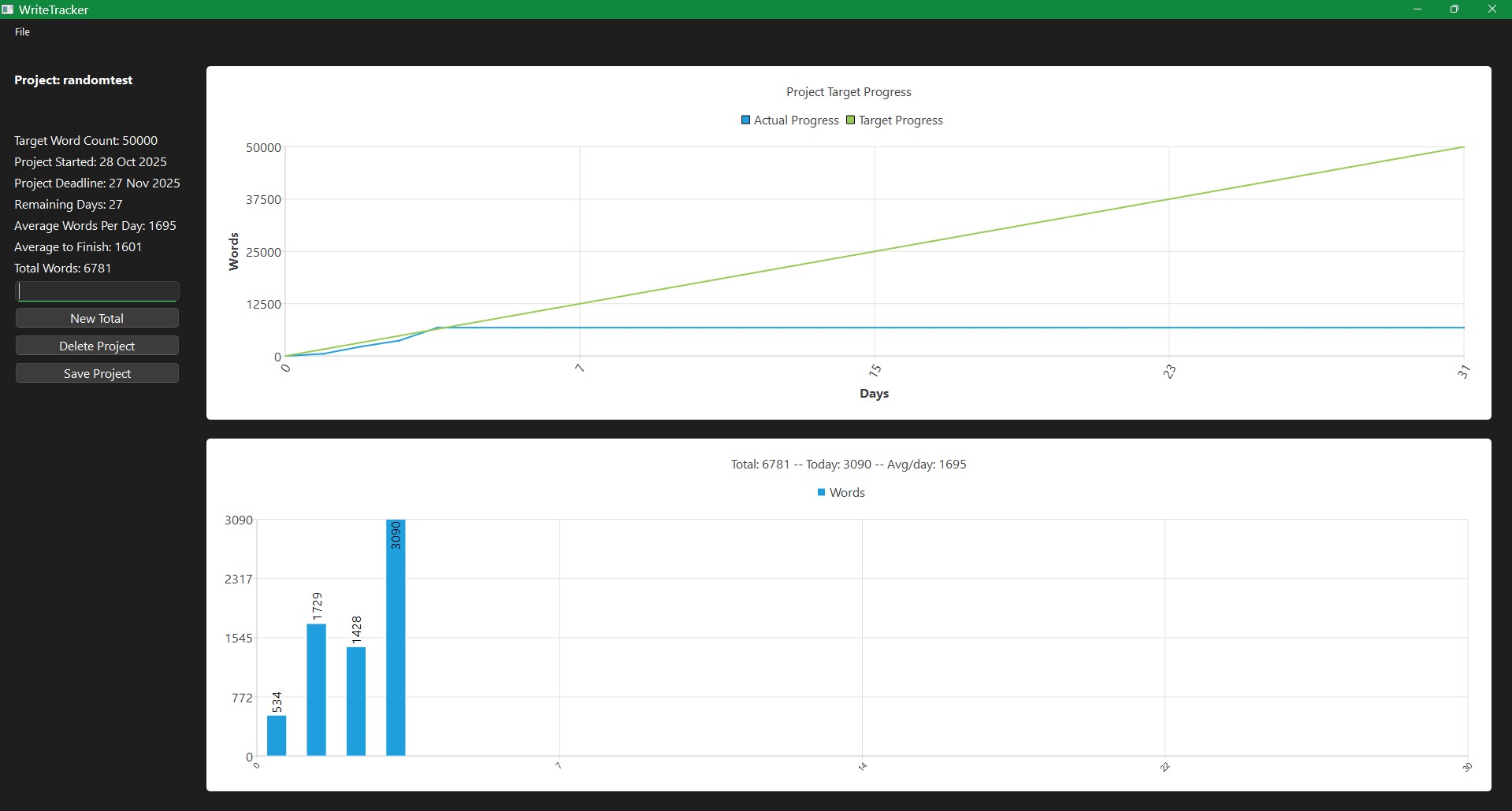 WriteTracker app screenshot